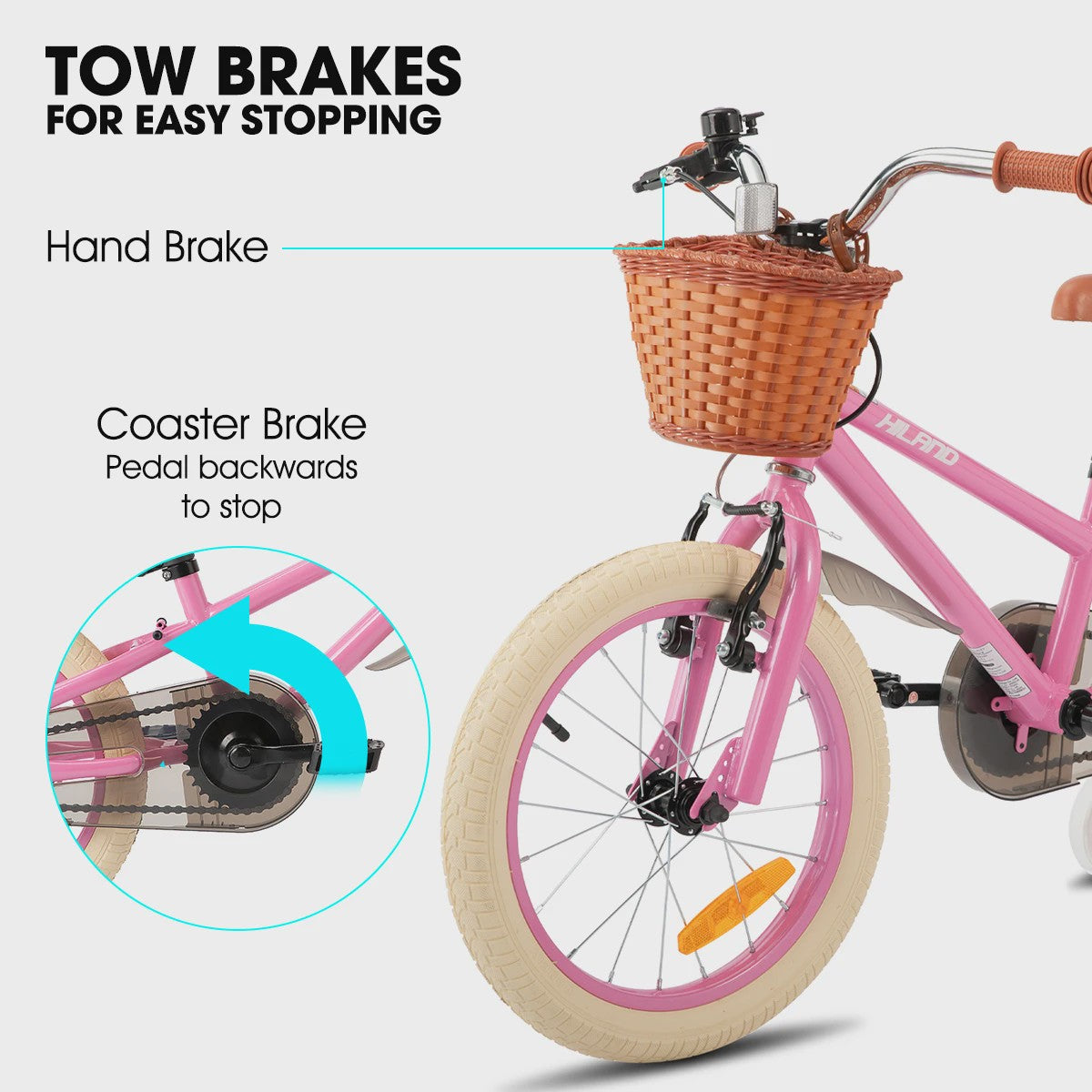 Hiland Kinderfiets 14, 16, 18 Inch - Meisjesfiets Groen/Roze met Mandje en Stabilisatoren