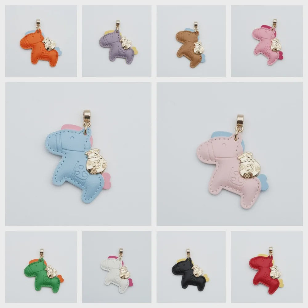Luxe Paard Sleutelhanger - Handgemaakt Leer met Geluksmunt Charm