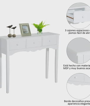Stijlvolle Console Tafel met 3 Lades en Plank - 100x32x85cm