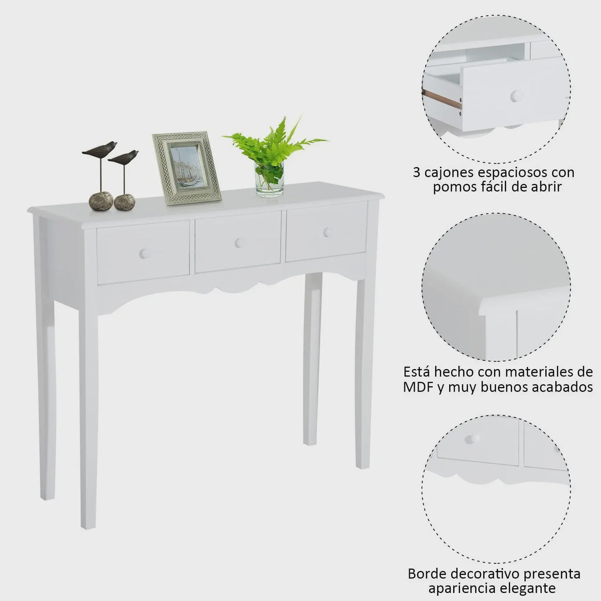 Stijlvolle Console Tafel met 3 Lades en Plank - 100x32x85cm