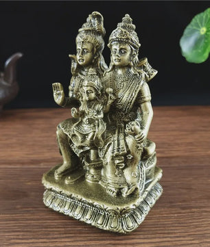 Bronzen Beeld Shiva, Parvati en Ganesha - Hindoeïstische Familie Feng Shui Decoratie