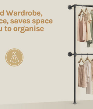 Industriële Wandmontage Kledingrek met 5 MDF Planken & Kledingroede - Open Garderobe