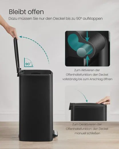 SONGMICS Keuken Vuilnisbak 30L met Pedaal, Stalen Afvalbak met Binnenemmer en Soft Close Deksel