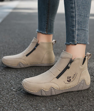 Dames Enkellaarsjes met Rits - Comfortabele Casual Leren Sneakers voor Lente & Herfst