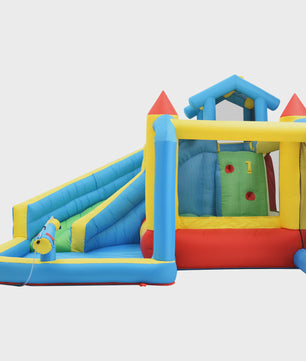 Opblaasbaar Speelkasteel met Glijbaan, Waterbad en Voetbalnet - 5-in-1 Plezier voor Kinderen (3-10 jaar)