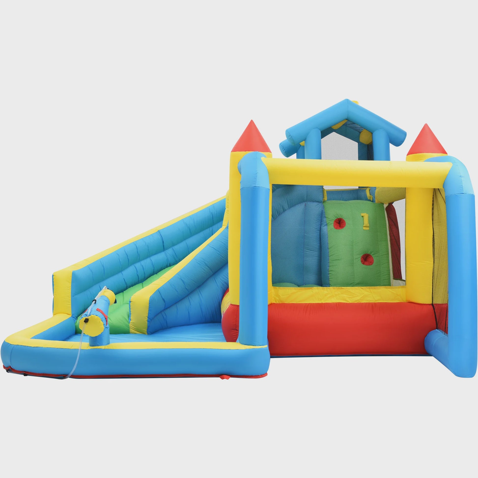 Opblaasbaar Speelkasteel met Glijbaan, Waterbad en Voetbalnet - 5-in-1 Plezier voor Kinderen (3-10 jaar)