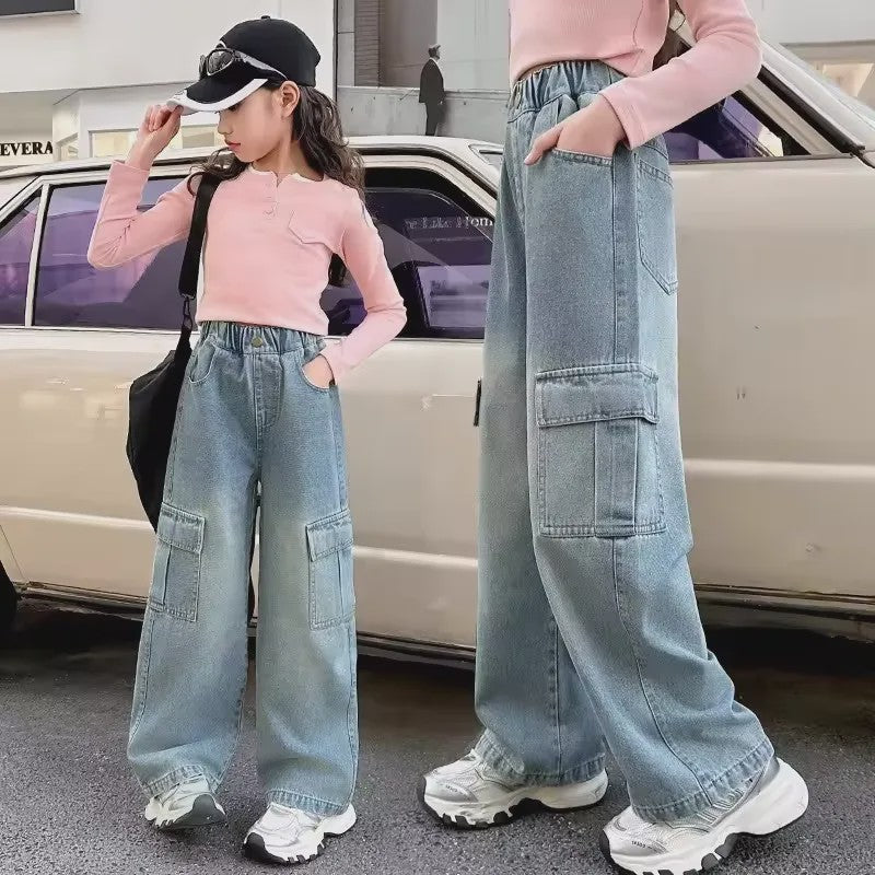 Stoere Meisjes Cargo Jeans - Wijd & Loose Fit | Mode Streetwear voor Kinderen (5-12 jaar)
