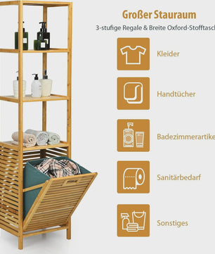 Bamboe Badkamerrek met Wasmand - 2-in-1 Hoge Kast met 3 Planken