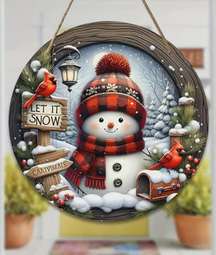 Kerst Sneeuwman Krans Decoratie 7.9" - Acryl Rond Hangend Ornament voor Deur & Muur