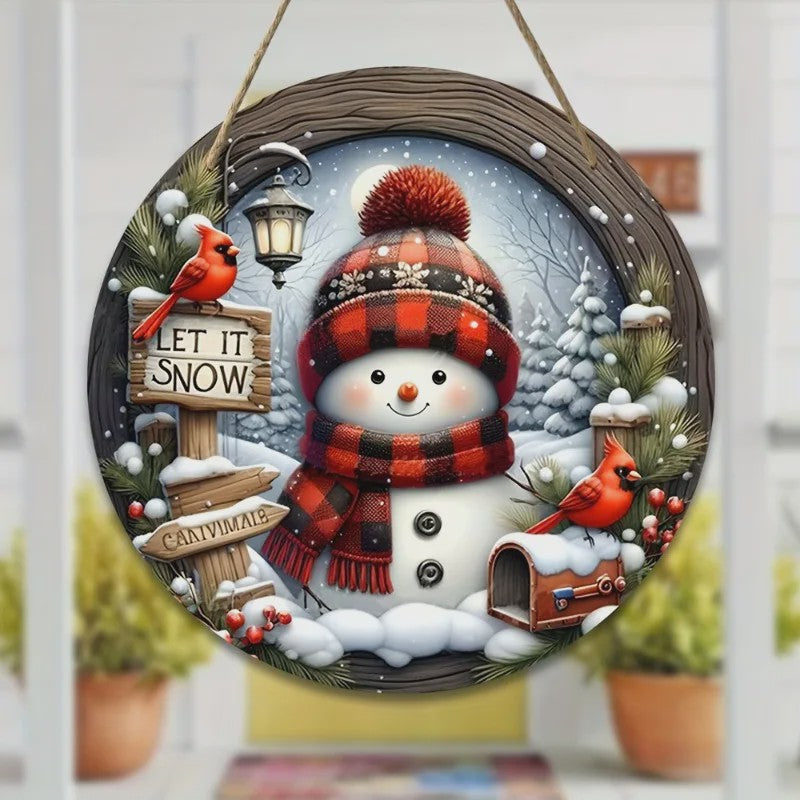Kerst Sneeuwman Krans Decoratie 7.9" - Acryl Rond Hangend Ornament voor Deur & Muur