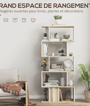 HOMCOM Scandinavische Boekenkast met 5 Vakken - Wit & Houtkleur