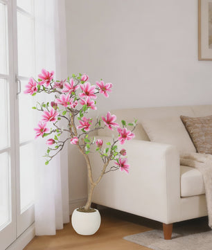 Levensgetrouwe Roze Magnolia Kunstboom - Realistische Zijde Plant in Pot voor Woonkamer Entree