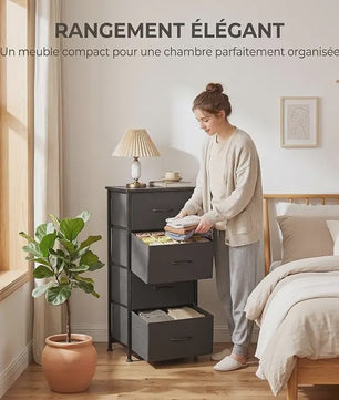Compacte Ladekast met 4 Lades - Stoffen Opbergunit met MDF Frame voor Slaapkamer en Woonkamer