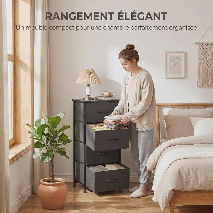 Compacte Ladekast met 4 Lades - Stoffen Opbergunit met MDF Frame voor Slaapkamer en Woonkamer