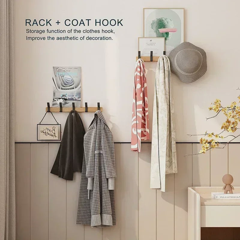 Nordic Wandkapstok met 5 Verstelbare Aluminium Haken - Hout & Metaal