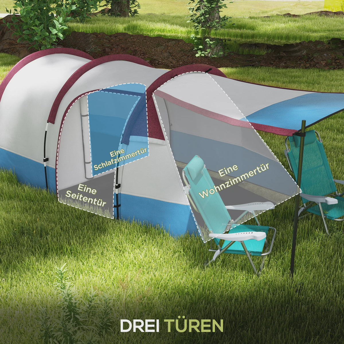 Outsunny Tunnel Tent voor 2 Personen met Luifel - Ideaal voor Camping & Tuin