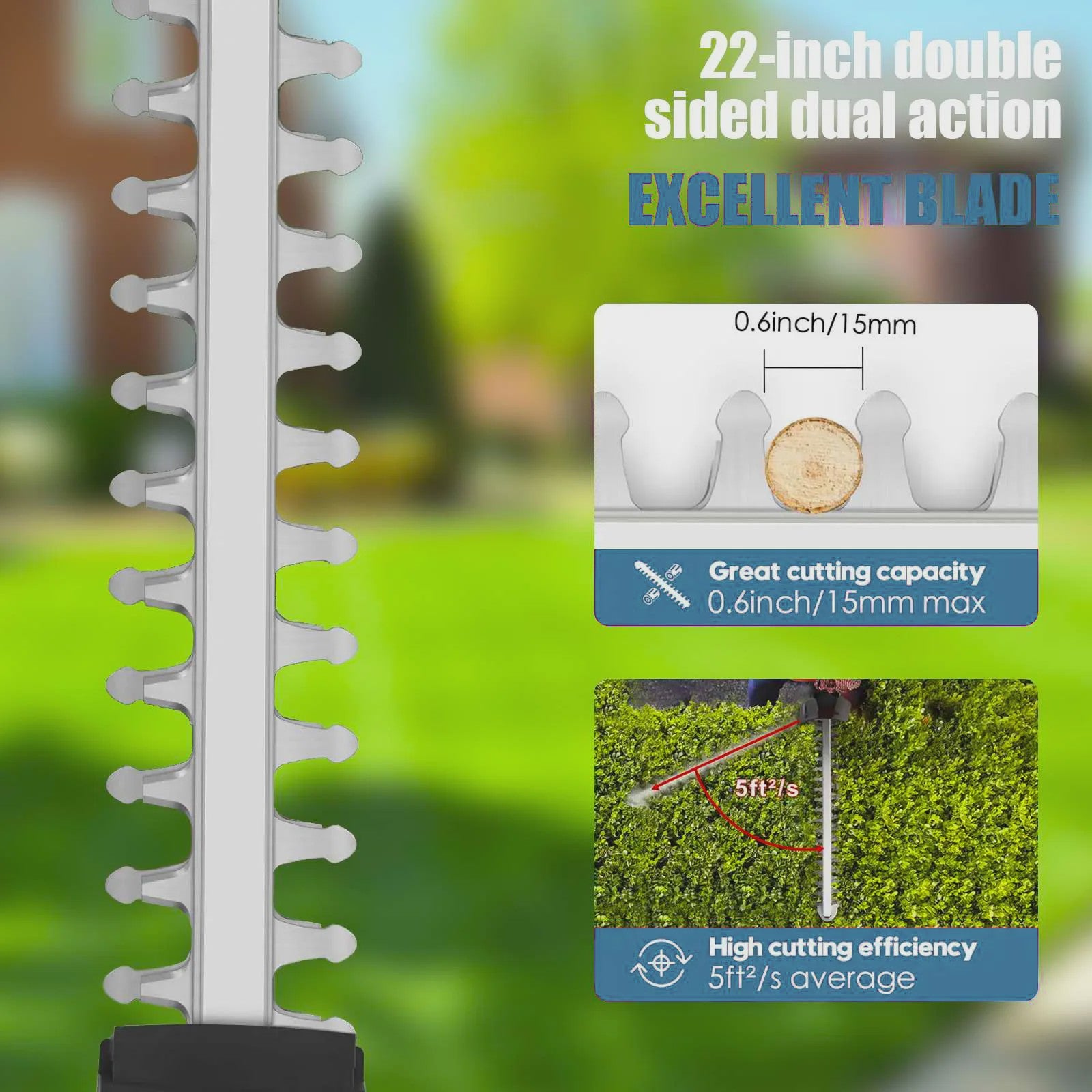 Draadloze Heggenschaar 22-Inch met 21V Batterij en Oplader
