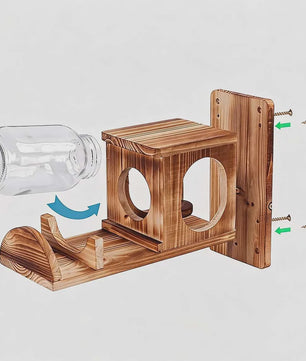 Houten Eekhoornvoerder met Glazen Pot (1L) - Winddicht & Duurzaam Buiten Voederhuisje