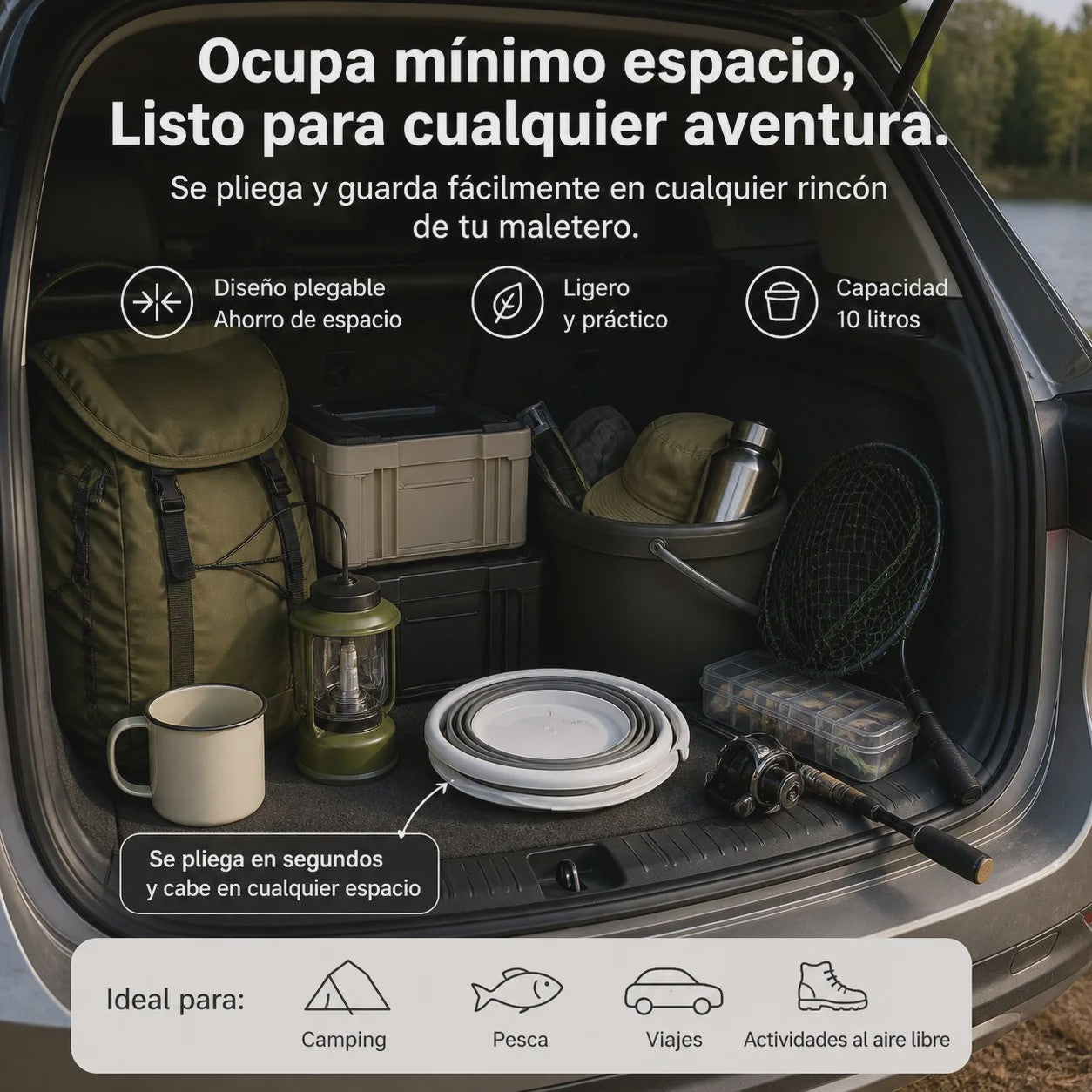 Opvouwbare Emmer 10L - Draagbaar, Multifunctioneel voor Auto, Huis, Camping & Tuin