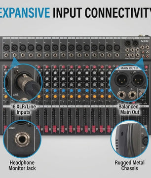 Yamnweo CT16 Professionele 16-Kanaals Audio Mixer met DSP Effecten, Bluetooth & USB
