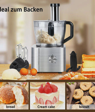 11-in-1 Keukenmachine 1100W met 3.2L Kom & 1.5L Blender - Compact Zilver