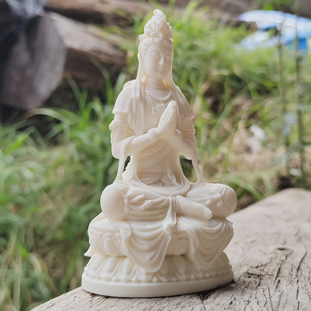 Wit Guanyin Boeddha Beeldje - 4.2 Inch Hars Sculptuur voor Decoratie & Cadeau