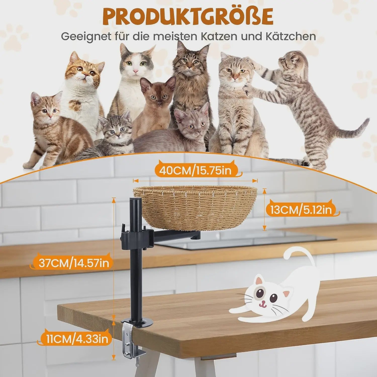 Ergonomisch Kattenbed voor Bureau met 360° Draai- en Hoogteverstelling