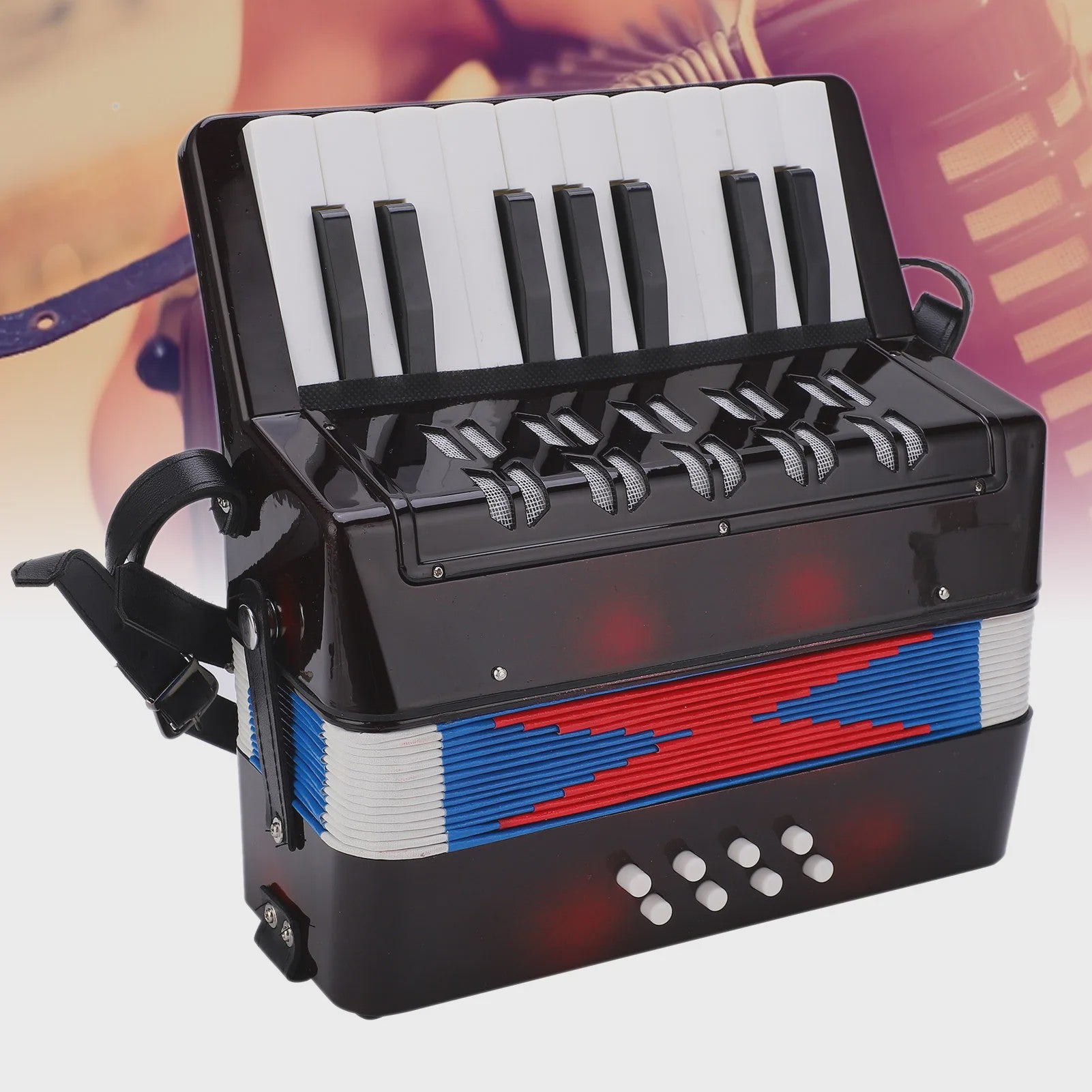 Compacte Zwarte Accordion met 17 Toetsen en 8 Bassen - Muzikaal Speelplezier