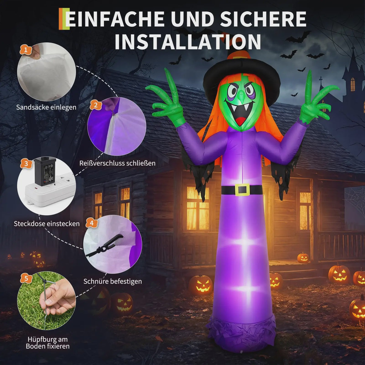 Opblaasbare Halloween Heks 360cm - Grote Tuindecoratie met Verlichting