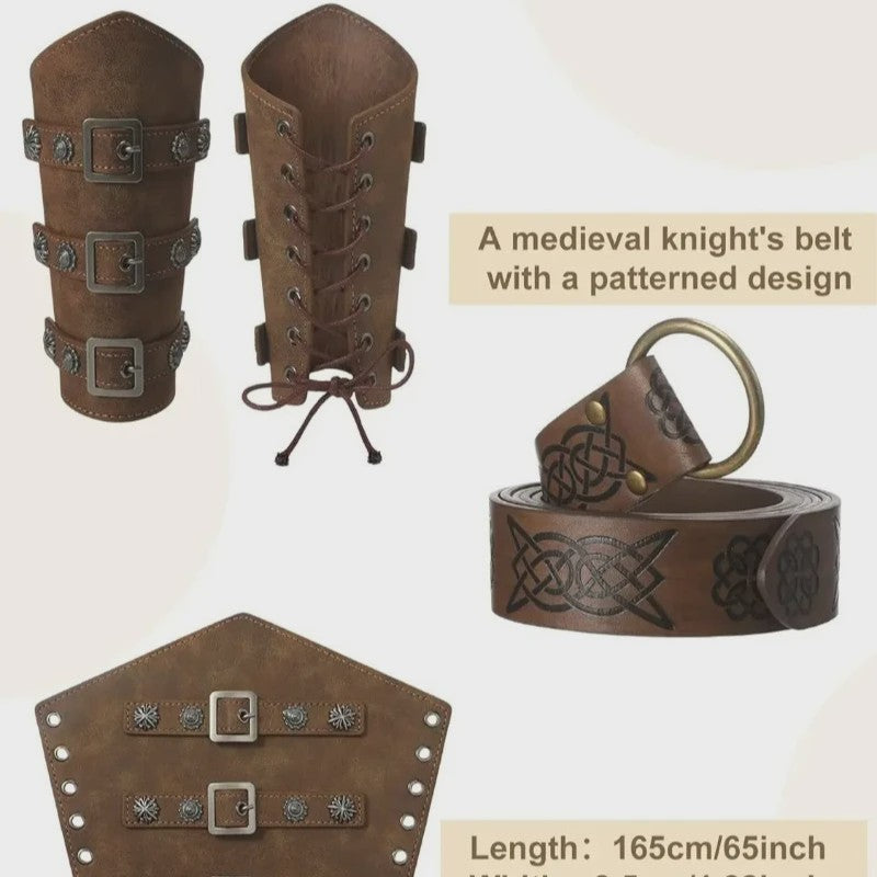 Herencostuum Middeleeuwse Piraat/Viking - Renaissance Set met Shirt, Broek, Riem & Armboeien