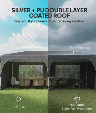 Outsunny Partytent 6x3m - Snel Opzetbaar, Waterdicht & UV-beschermend met Reflecterende Strips