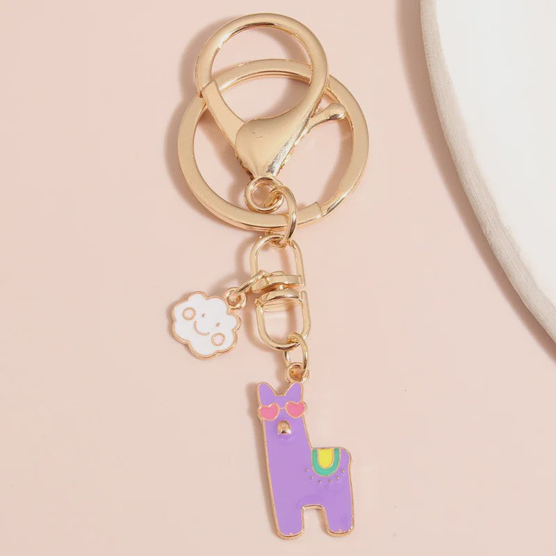 Schattige Alpaca Sleutelhanger met Hart & Bloem - Emaille Hanger voor Dames & Heren Handtas Accessoire