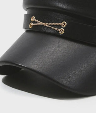 Klassieke Zwarte PU Lederen Baret met Vizier - Retro Stijl Pet voor Dames