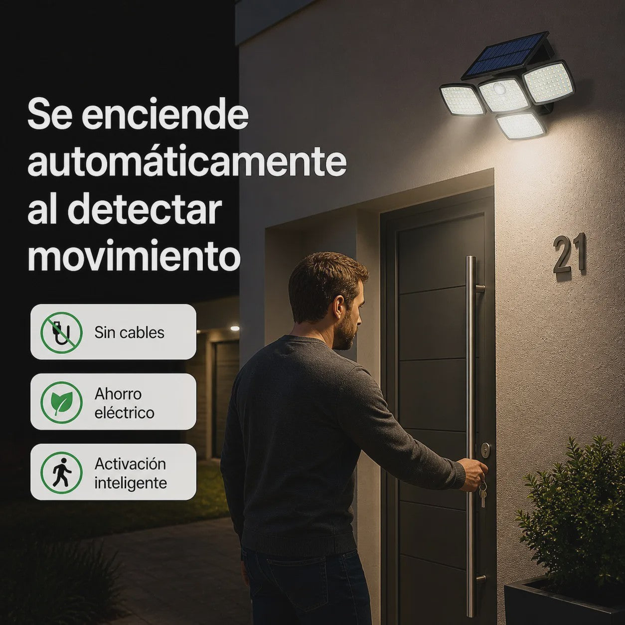 Solar LED Buitenlamp met Bewegingssensor - 4 Verstelbare Koppen, IP65 Waterdicht