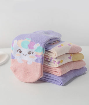 5 Paar Kindersokken Meisjes met Unicorn & Strik - Leuke Cartoon Mid-Calf Sokken voor Dagelijks Gebruik