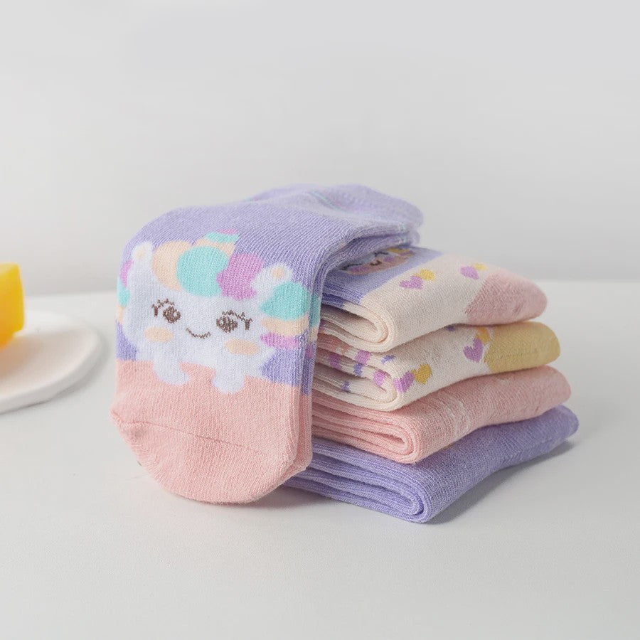 5 Paar Kindersokken Meisjes met Unicorn & Strik - Leuke Cartoon Mid-Calf Sokken voor Dagelijks Gebruik