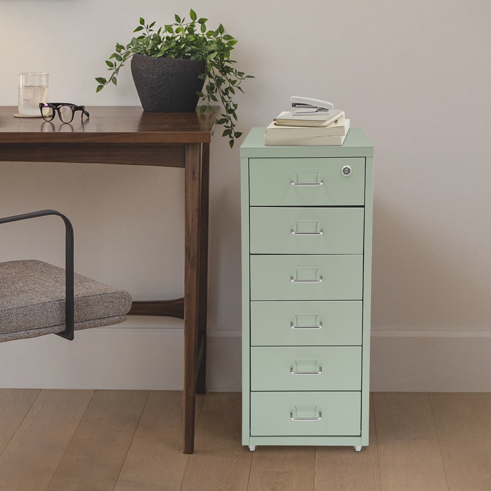 Stalen Archiefkast met Wielen en Slot - 5 Lades - 28x41x69cm