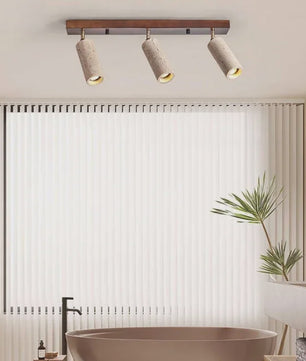 Japanse Wabi-Sabi Plafondlamp: Gele Travertin Spot met 3 Lampen