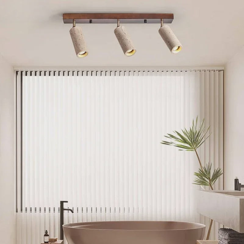 Japanse Wabi-Sabi Plafondlamp: Gele Travertin Spot met 3 Lampen