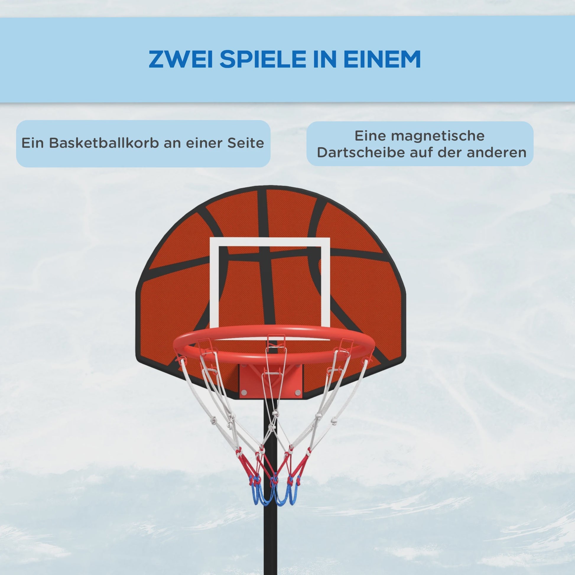 In hoogte verstelbare basketbalring met standaard en magnetisch dartbord - Indoor/Outdoor