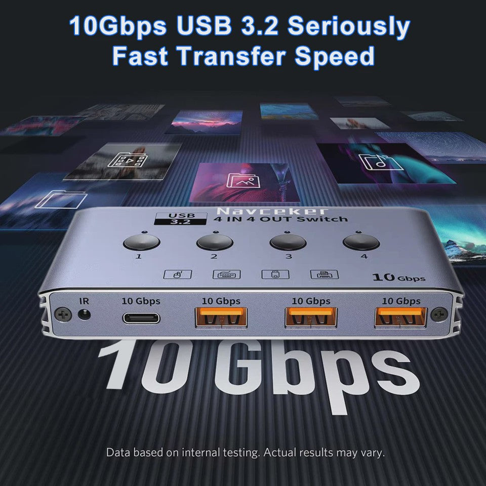 10Gbps USB 3.2 Switch: Deel 4 Periferieapparaten tussen 4 Computers