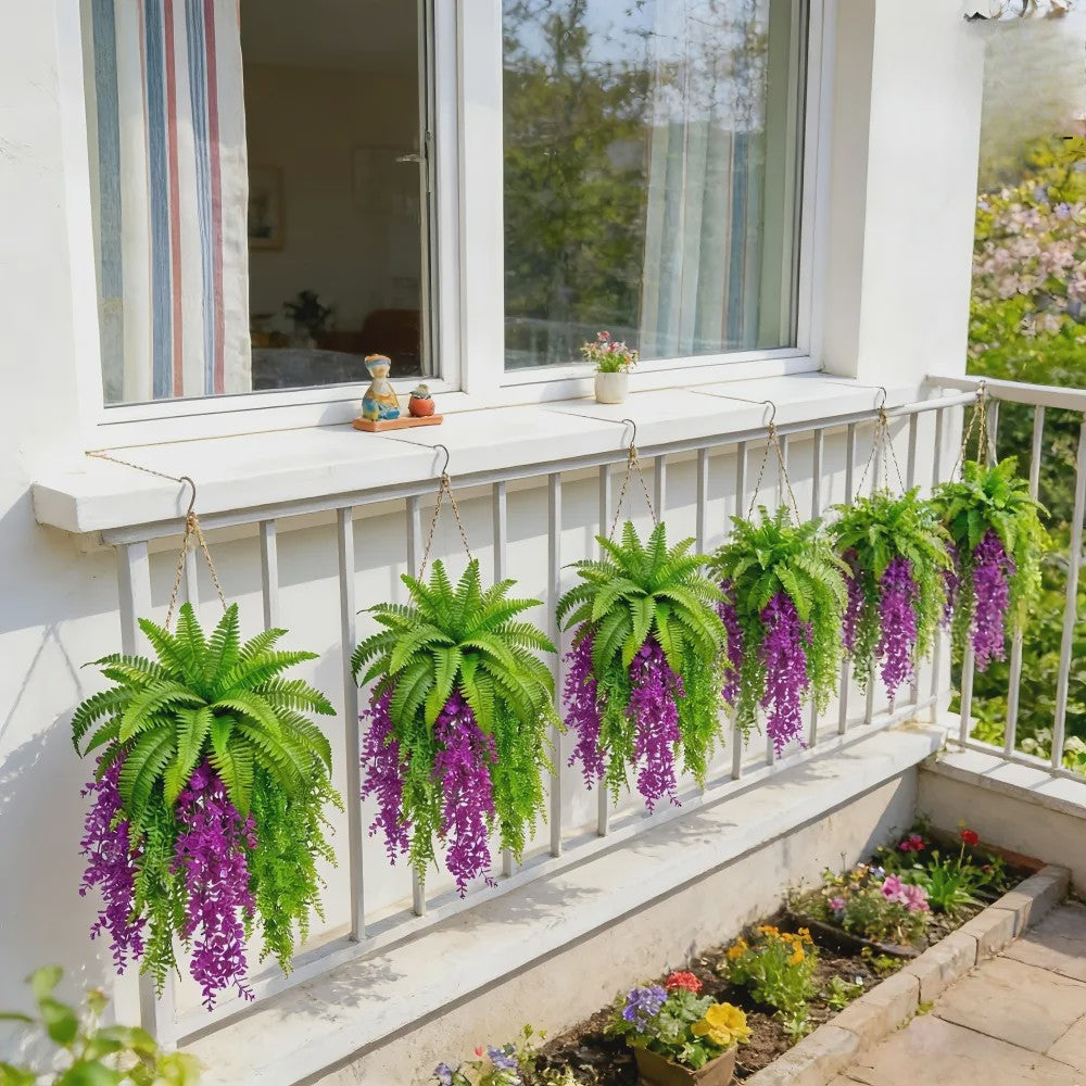 Kunstplant Boston Fern & Persische Violet met Klimop - Hangplant voor Groene Wand Decoratie