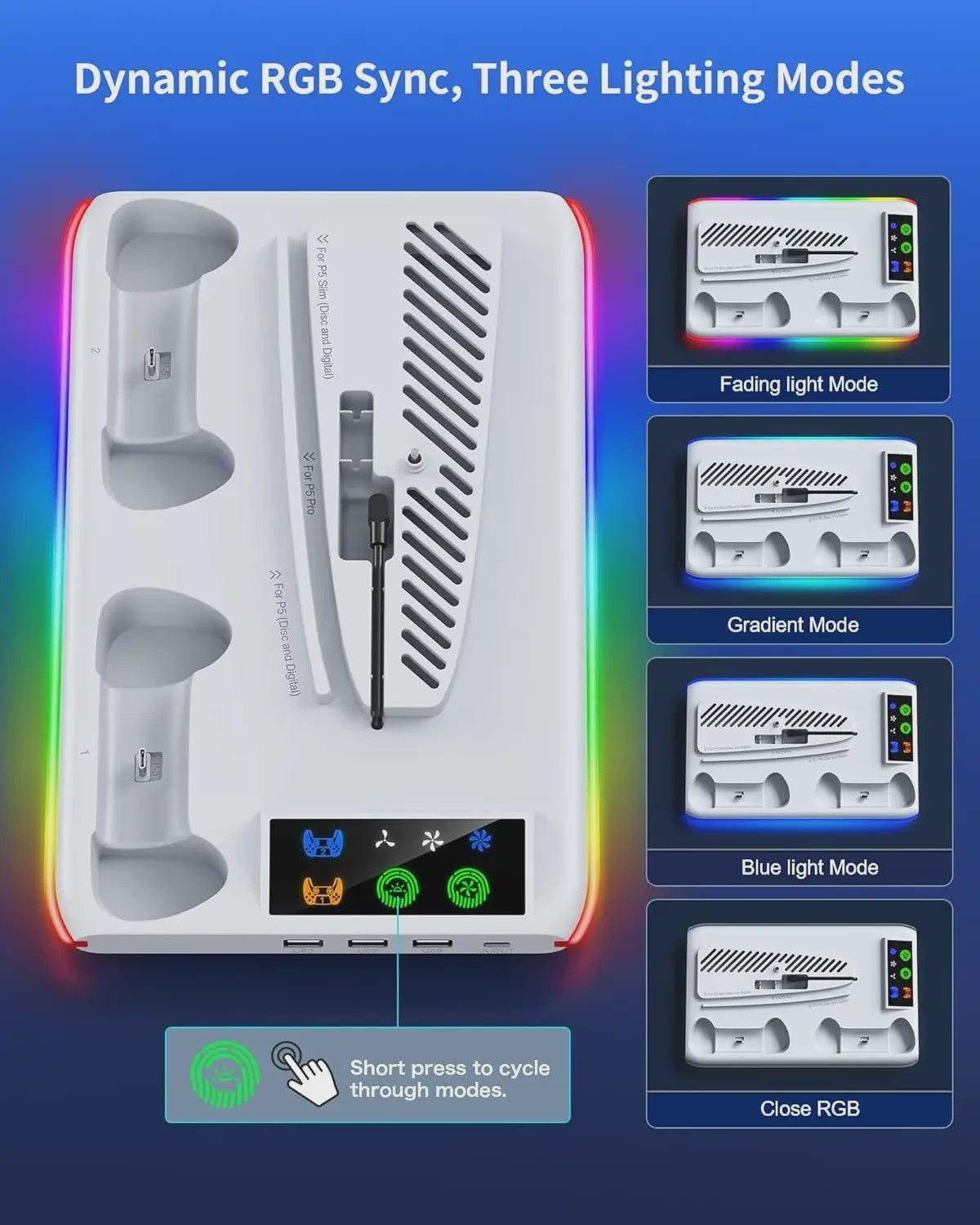 PS5 Accessoire Station: Koeler, Lader & RGB Verlichting voor PS5, PS5 Slim & PS5 Pro