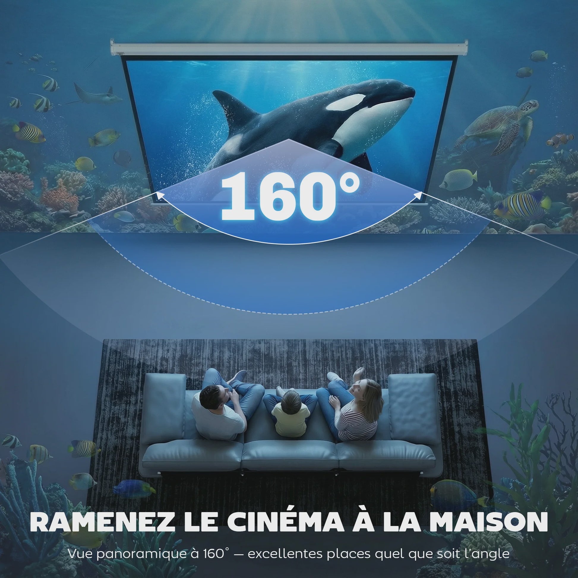 HOMCOM screen video projector 84 inches, 4:3 4K HD motorized and electric projection screen, tv and home cinema projection screen, wall mount or ceiling, order sign and remote control