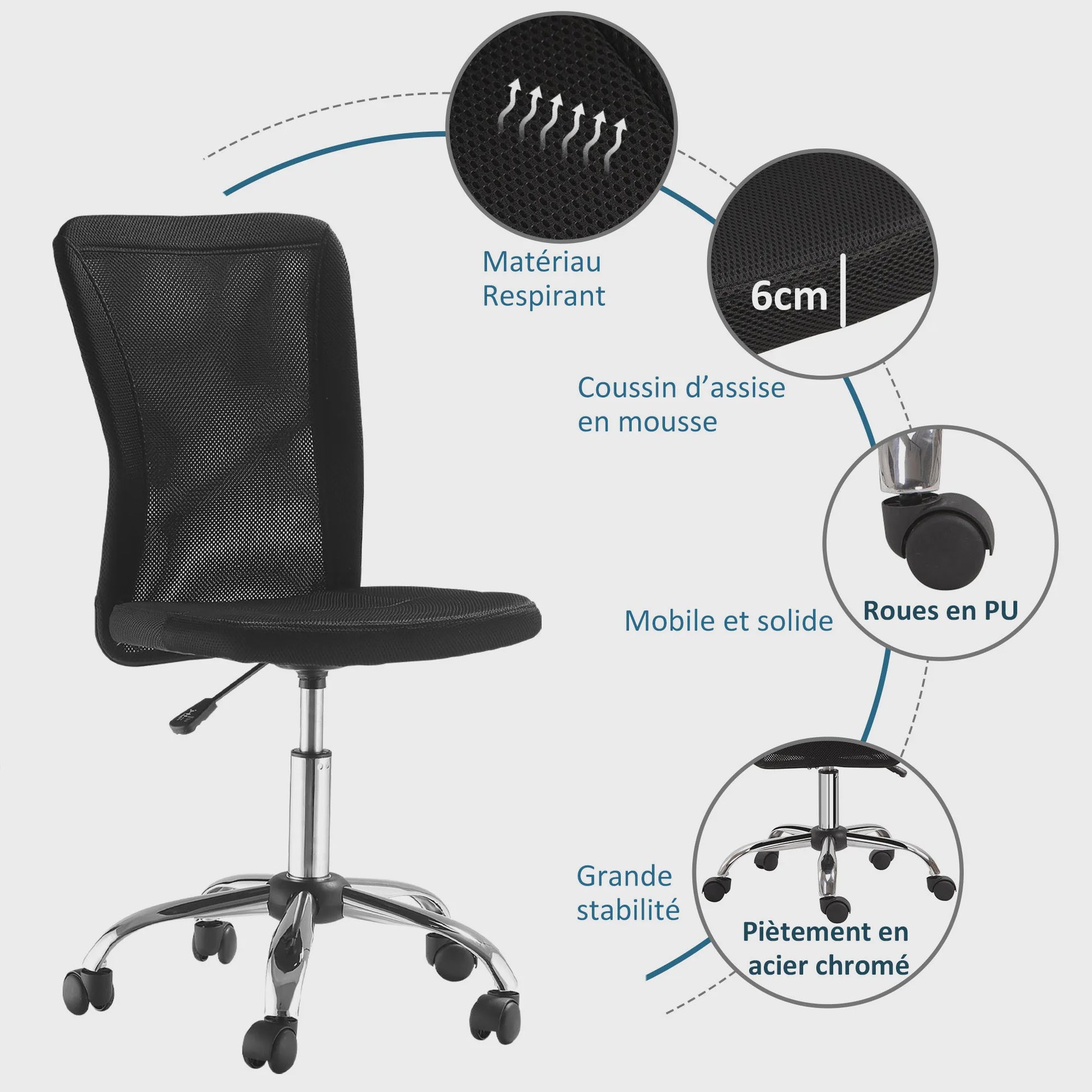 Ergonomische bureaustoel met mesh rugleuning en in hoogte verstelbaar, chroom onderstel
