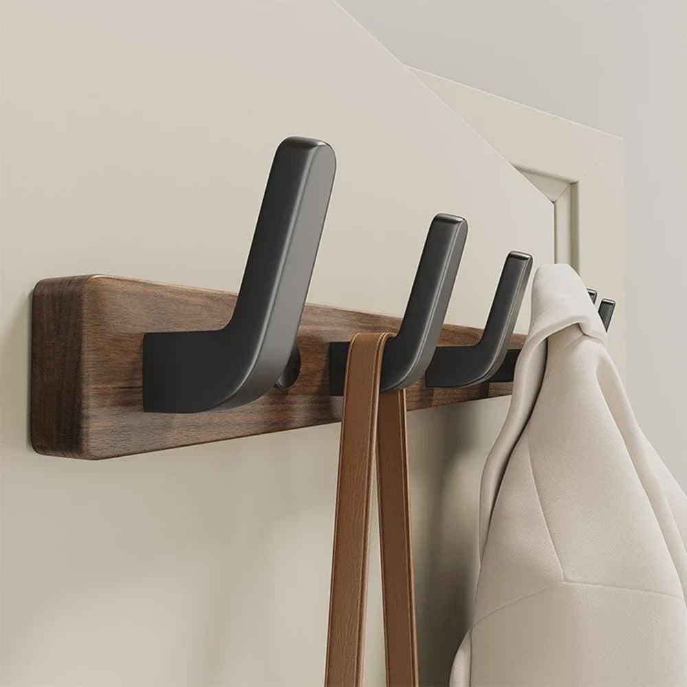 Houten Kapstok met Haken - Massief Walnoothout - Wandkapstok voor Jassen, Tassen & Sleutels