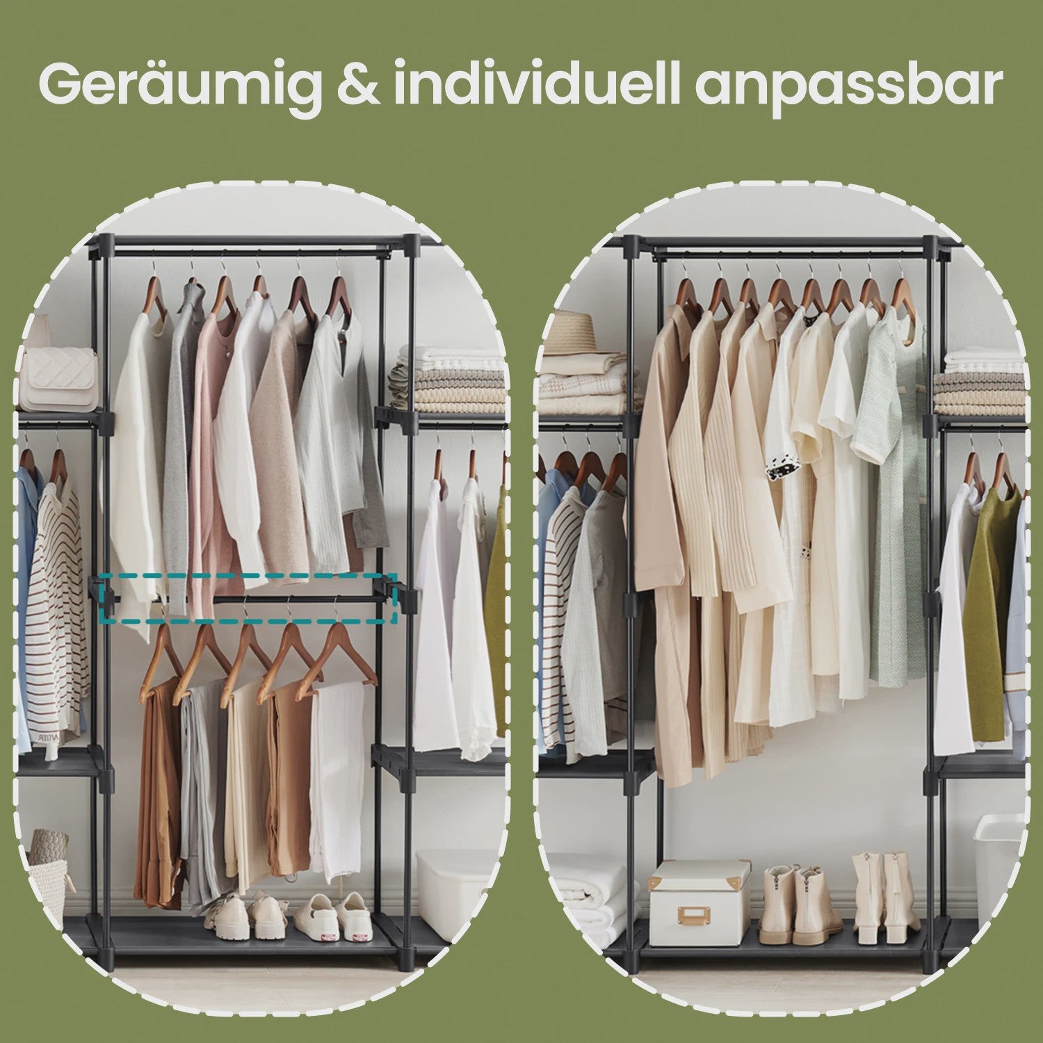 SONGMICS Open Kledingrek met Garderobestang en Legplanken - Zwart, 43x151x166 cm