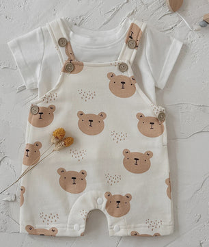 Schattige Baby Jumpsuit met Berenprint en T-shirt - Zomerkleding voor Jongens & Meisjes