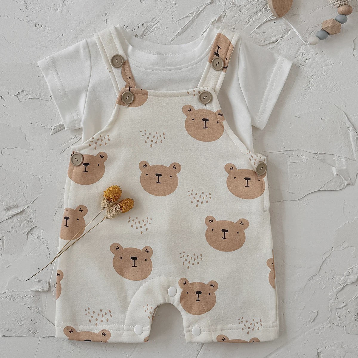 Schattige Baby Jumpsuit met Berenprint en T-shirt - Zomerkleding voor Jongens & Meisjes