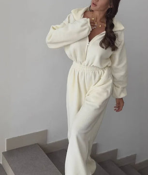 Dames Jumpsuit met Lange Mouwen en Elastische Taille - Casual & Elegant